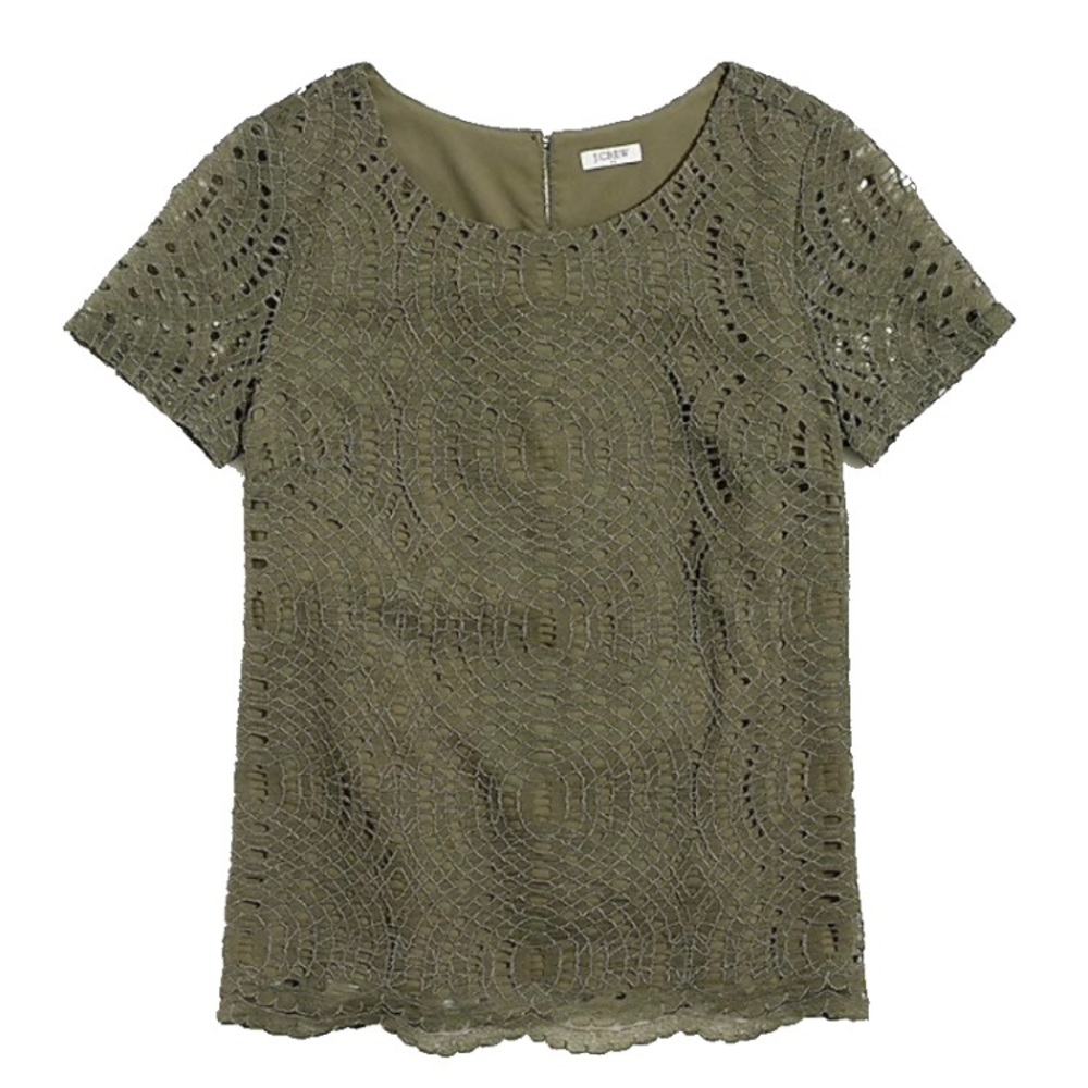 J. Crew Olive Green Lace Tee Top Size 4